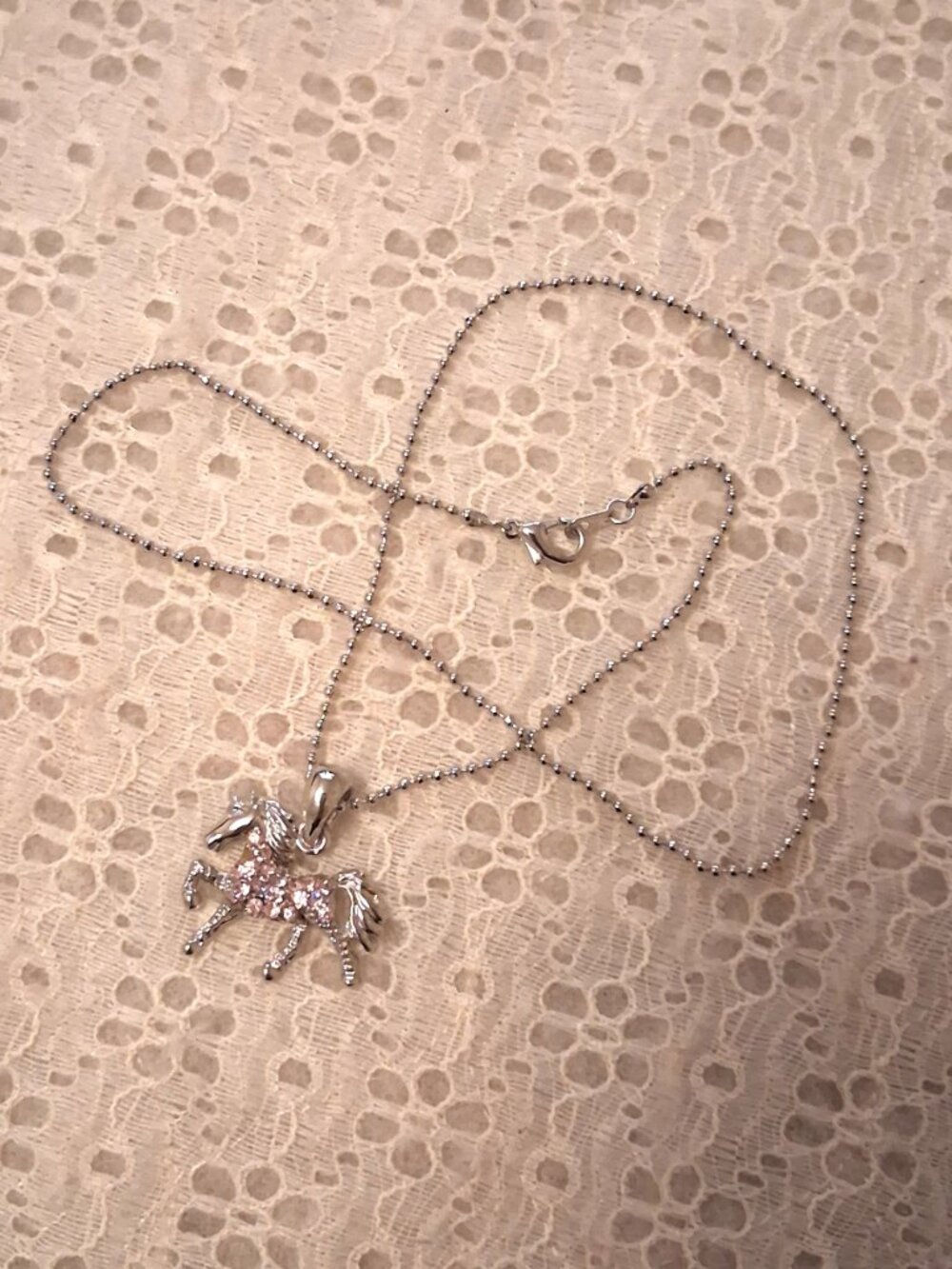 Vintage Artistic Horse Pendant Pink Austrian Crystal Silver-Plated Necklace - Picture 5 of 11